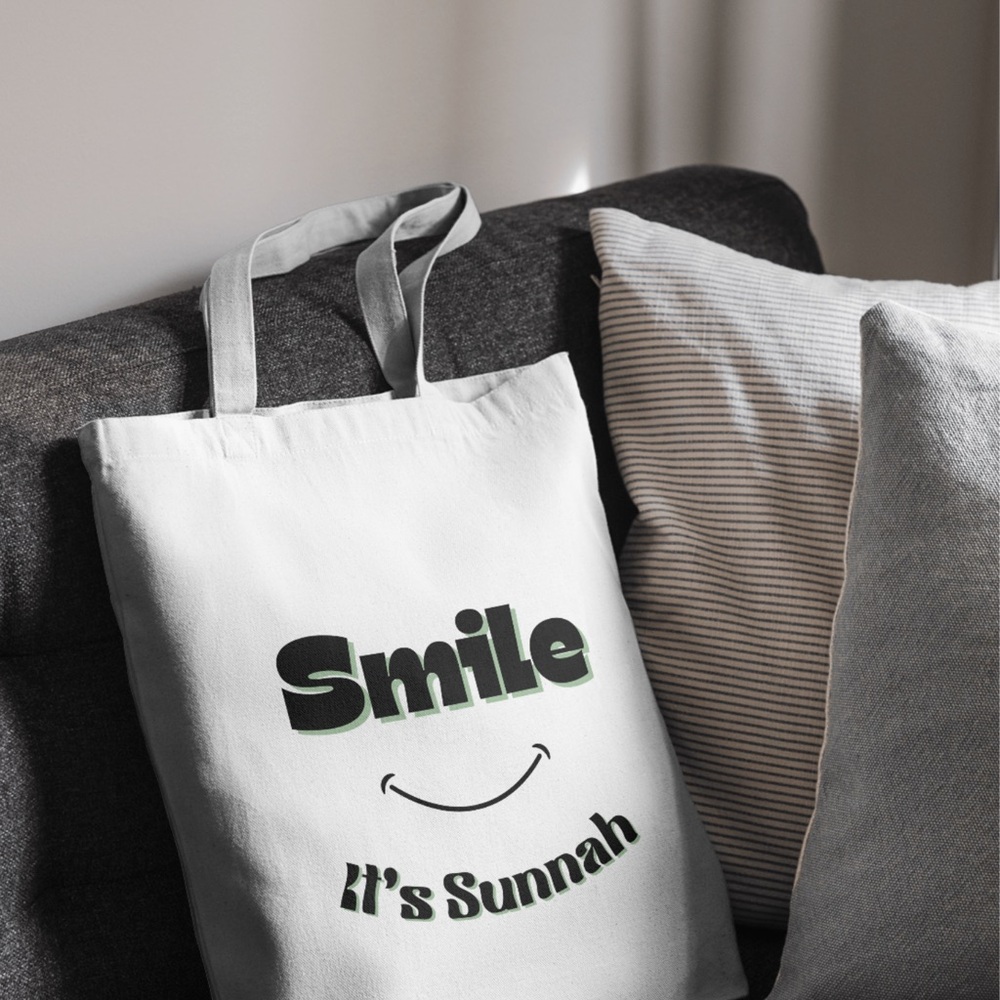 White Tote Bag with Smile Print
